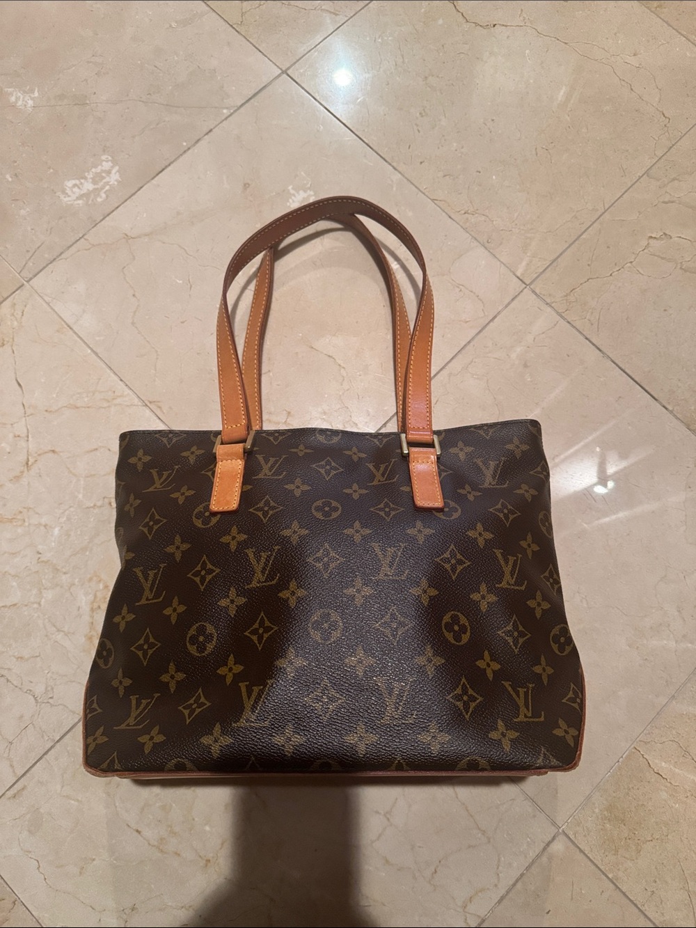 Louis Vuitton Monogram Canvas Tote with Tan Leather Straps